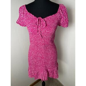 Japna Women's Polka Dot Cottage Ruffle Hem Ruffle Short Dress Pink M